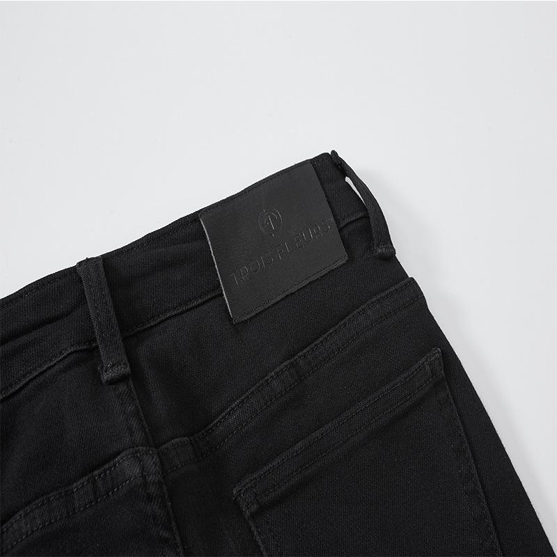 Women's Black Denim Slim Fit Jeans - Spring/Autumn 2026, Stretchy Straight Leg, Nine-Tenths Length