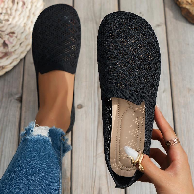 Scarpe Comode Traspiranti a Maglia Lavorata a Maglia con Punta Tonda Piatte Slip-on