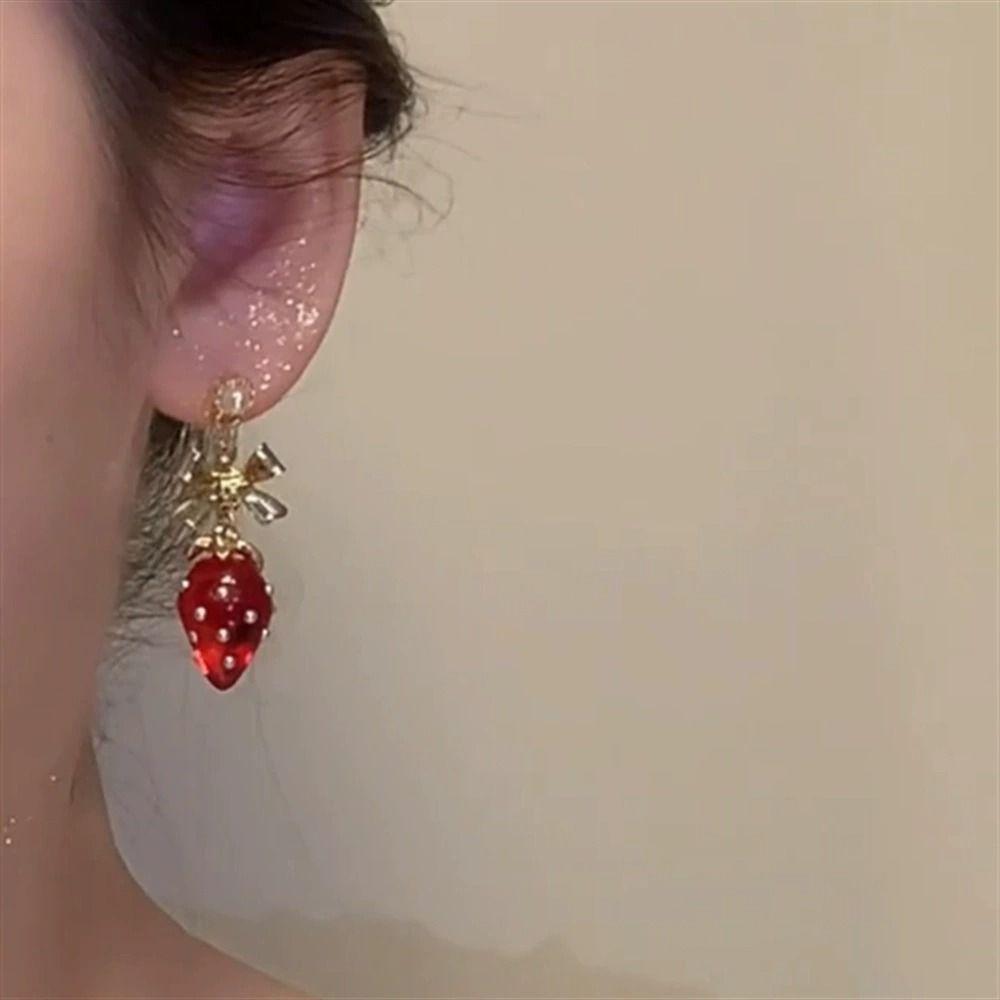 Strawberry Design Sterling Silver Stud Earrings for Women - Sweet & Stylish Holiday Jewelry
