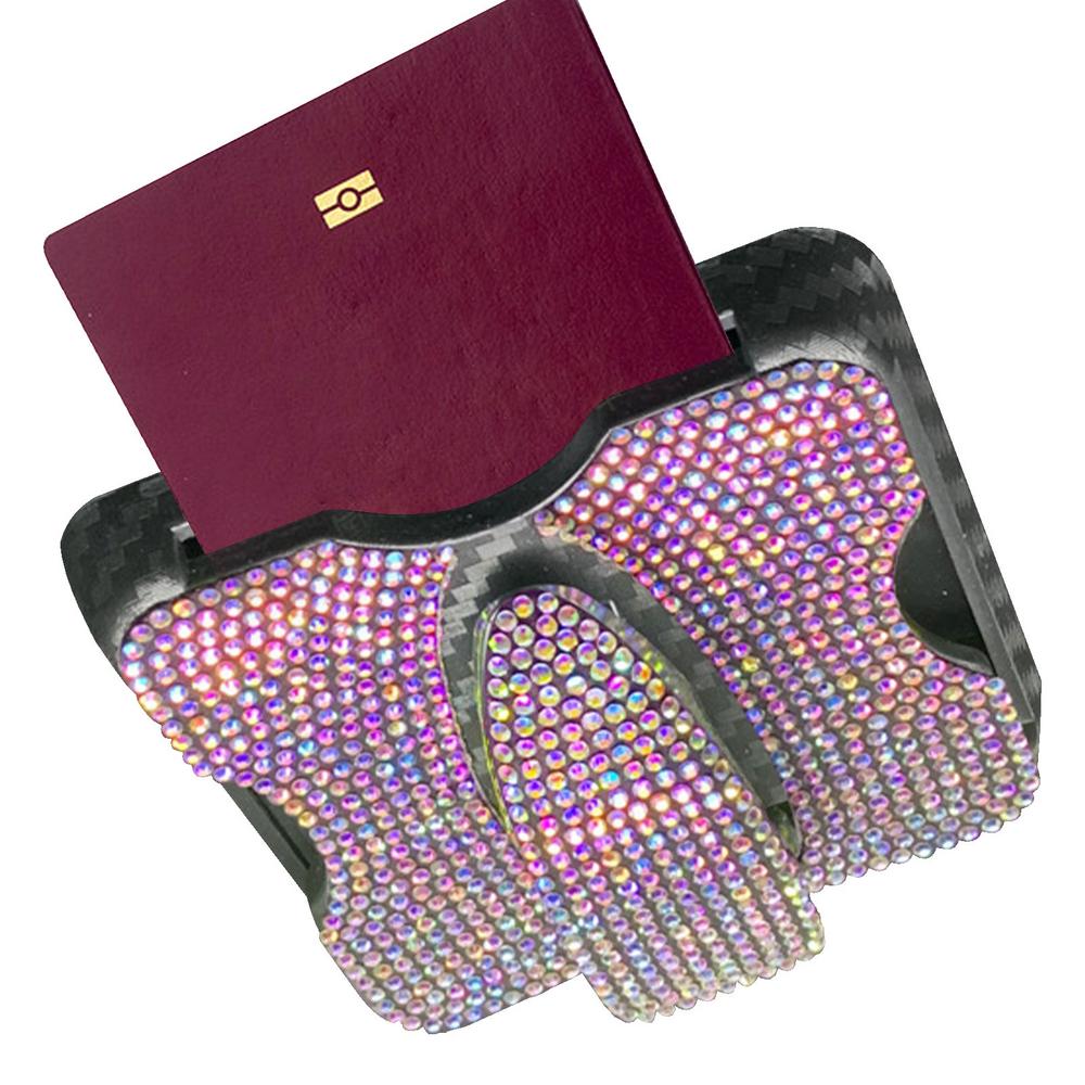 

Автомобильный солнцезащитный козырек, модный, со стразами, солнцезащитный козырек, зажим для карт, хранение в дороге, автомобильная отделка, органайзер для очков