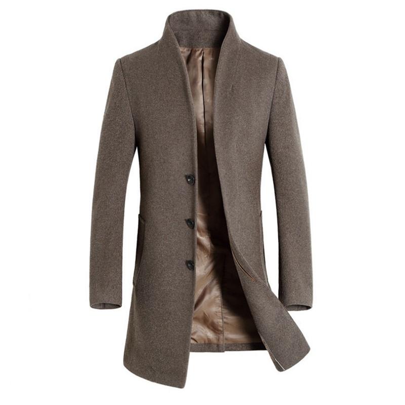 Luxurious Mens Winter Formal Trench Coat Double Breasted Long Wool Jacket Outwear