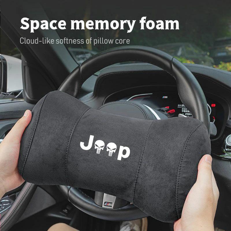 For Jeep Suede Car Neck Pillow Auto Seat Headrest Pillow Accessories For Jeep Renegade Wagoneer Avenger Recon Wrangler JK Gla