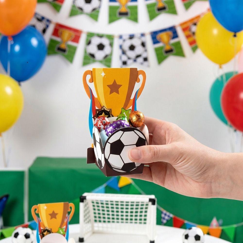 10Pcs/Pack Simple Soccer Party Treat Boxes Cartoon Football Trophy Box Party Decor