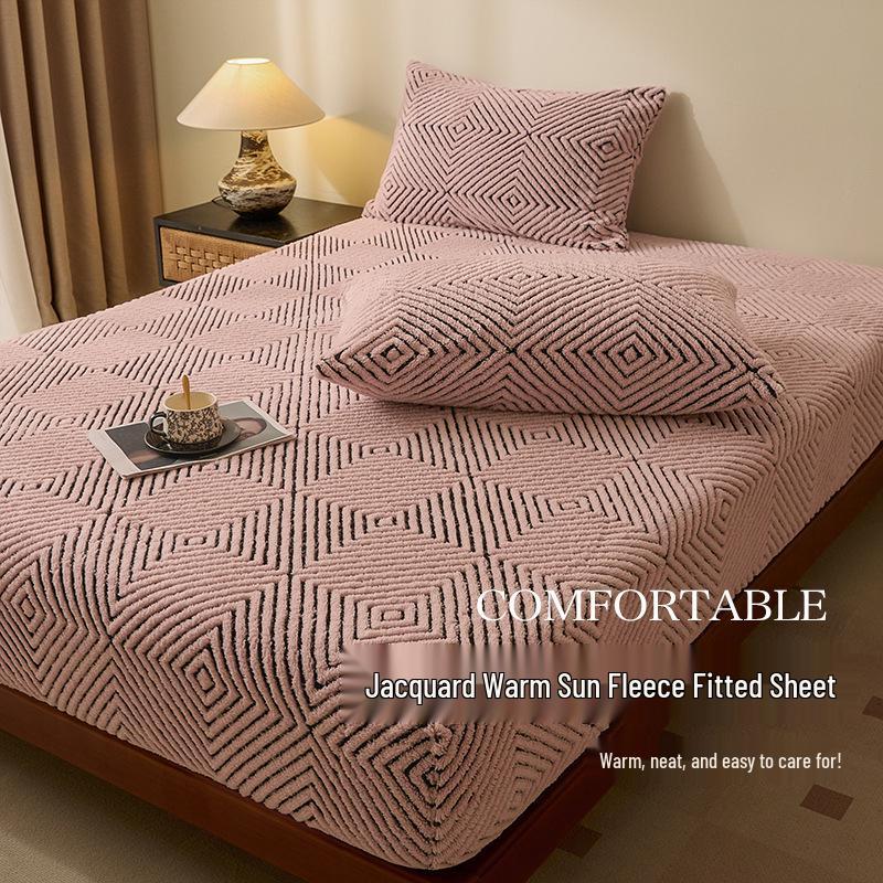 Jacquard Leichter Luxus Warme Sonne Fleece Spannbettlaken - Rutschfester Dicker Tagesdecke Matratzenschoner für Alle Jahreszeiten