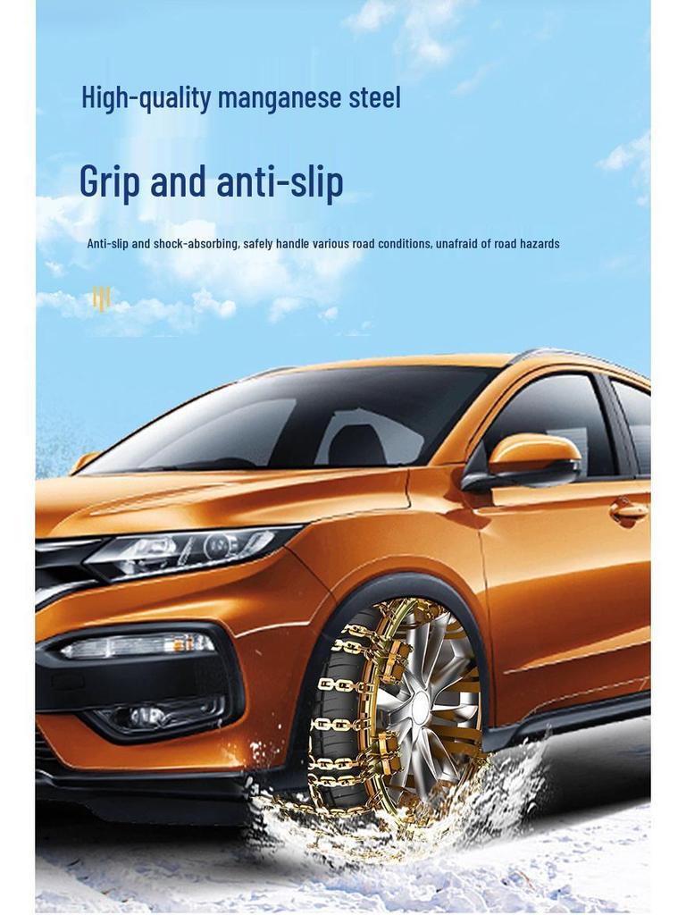 Universal Anti-Skid Car Tire Chains for Sedans & SUVs - Emergency Snow & Mud Manganese Steel Nine-Grid Design