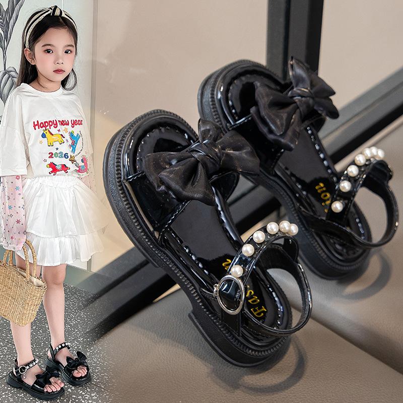 Princess shoes for girls2026New Summer Fashionable Children's Shoes, Little Girl's Pearl Sandals with Bowknot, Soft Sole