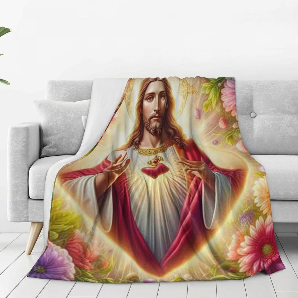 Jesus Christ Angelic Heart Religious Blankets Soft Warm Flannel Throw Blanket Bedding for Bed Living Room Picnic Travel Sofa