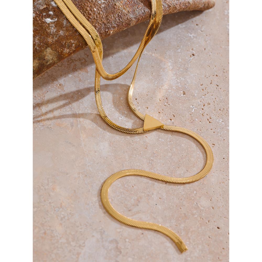 Yhpup Personalized Stainless Steel Double Layer Snake Chain Long Pendant Necklace Water Resistant Popular Jewelry Gift