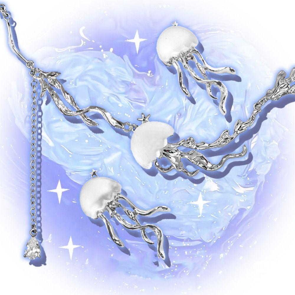 Y2K Unique Transparent Pendant Korean Style Choker Women Crystal Necklace Jellyfish Stud Earrings