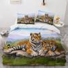 Seturi de lenjerie de pat 3D Set cuvertură pilotă neagră lenjerie de pat Față de pernă King Queen Dimensiune 180x210cm Animal Tigru Design Printed