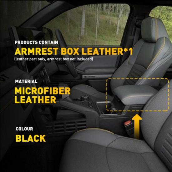 Black Leather Center Console Lid Armrest Cover Skin For Toyota Tacoma 2024 2025