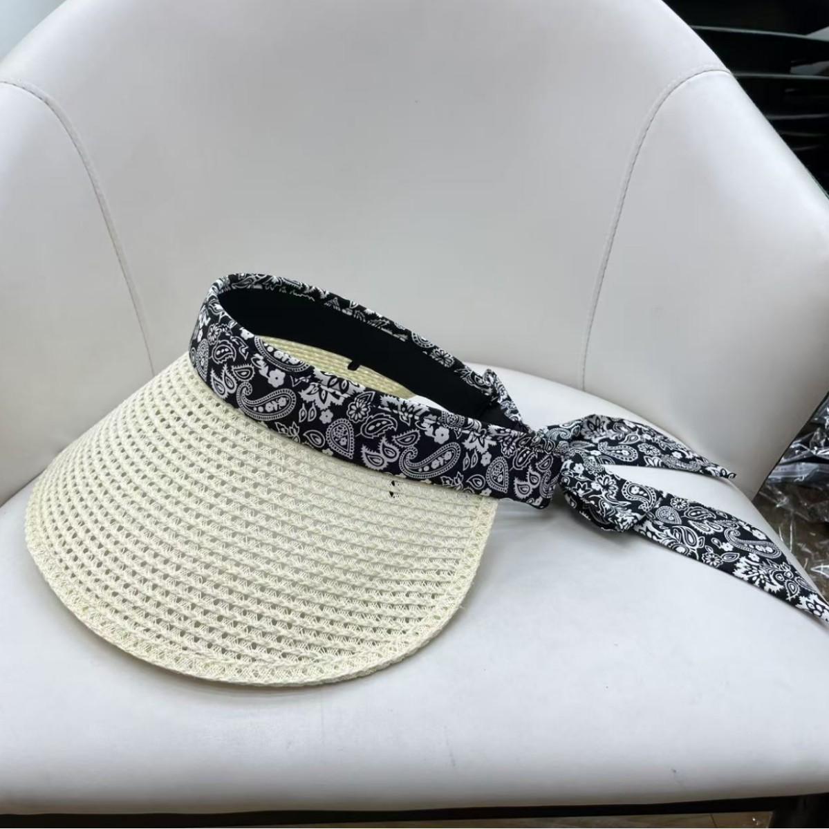 

Fu Huan bow empty top hat children summer celebrity style sun hat travel vacation straw hat fashionable and sweet one size (55-58cm)