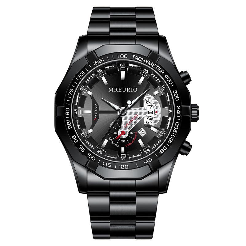 Large Dial Men's Watch with Creative Calendar and Steel Band, Non-Mechanical Oversized Design