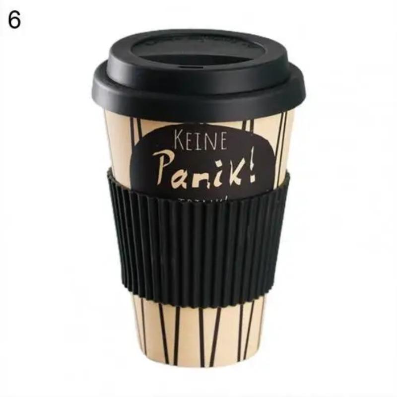 

470 мл кружка для кофе с наклейкой, дизайн, изоляция, портативная, разлагаемая, из бамбукового волокна, чашка для воды для путешествий, домашнего офиса, посуда для напитков 401-500ml