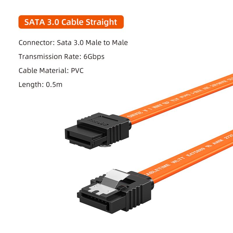 

CABLETIME 6Gbps SATA Cable 3.0 to Hard Disk Drive SSD HDD Sata3 Straight Right-angle Cable Fast Transmission Cable for Desktop 0.5M