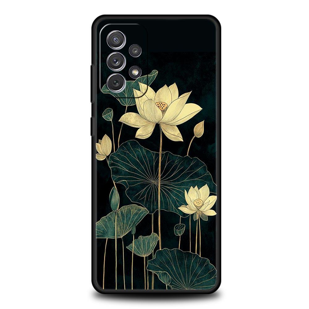 Phone Case For Samsung Galaxy A17 A15 A13 A51 A71 A41 A31 A21S A07 A03S A05 A35 A55 A23 A25 A33 A53 A73 5G Cover Lotus Pattern