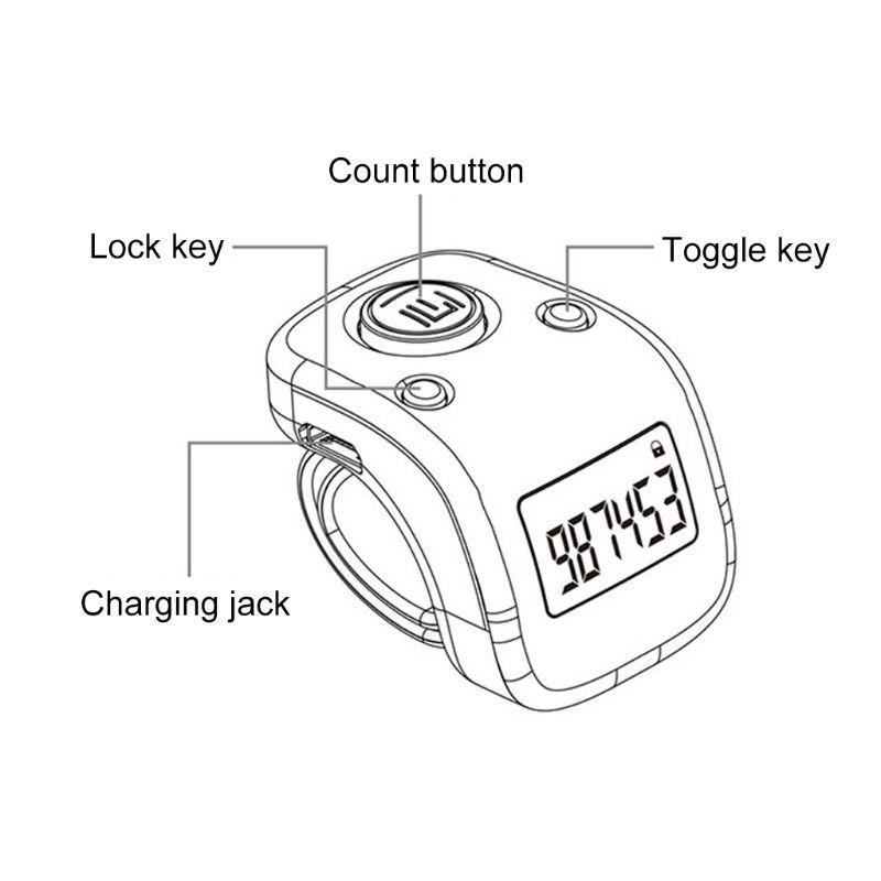 1Pc Convenient Counter Digital LCD Finger Ring Tally Counter 6 Channel Counting 6 Digit Beads Prayer Counter