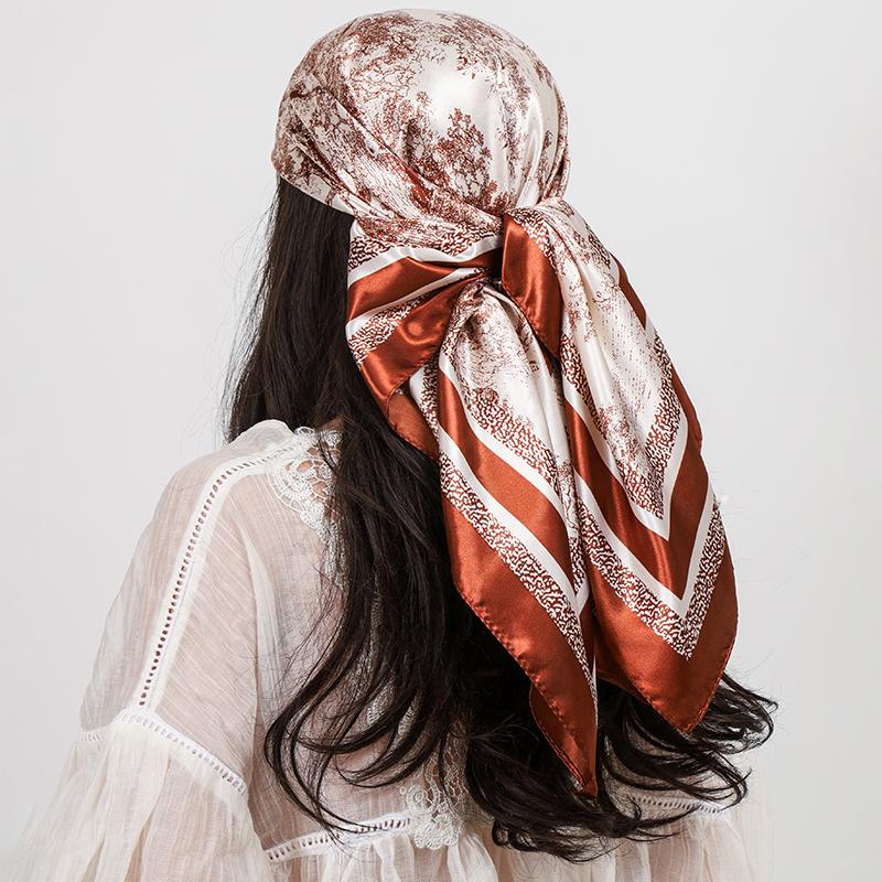90*90cm Luxury Brand Square Silk Scarf Women Satin Print Hijab Scarves Muslim Pareo Bandana Female Shawl Wrap Headband Foulard