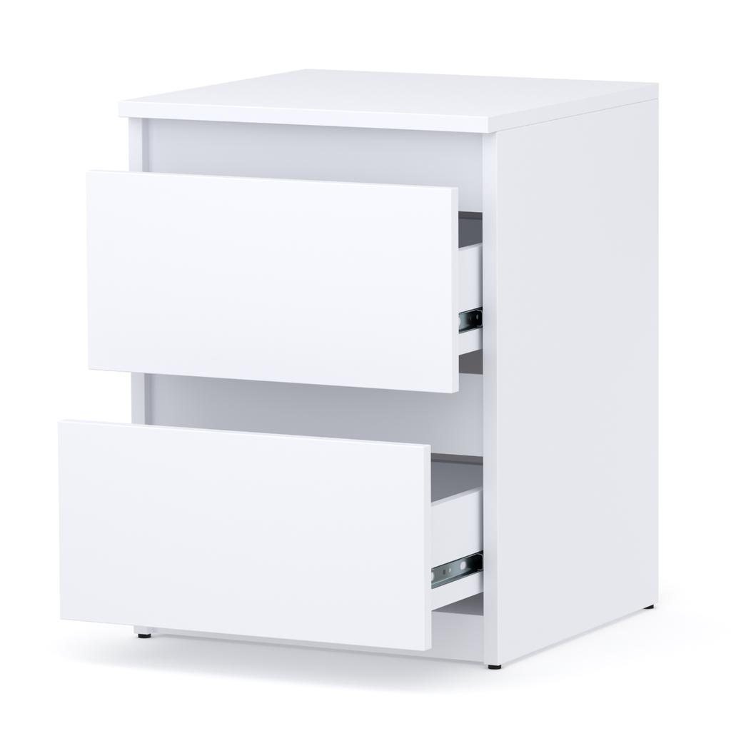 White Bedside Cabinet 40 Cm 2 Drawers Large Bedside Table For Bedroom
