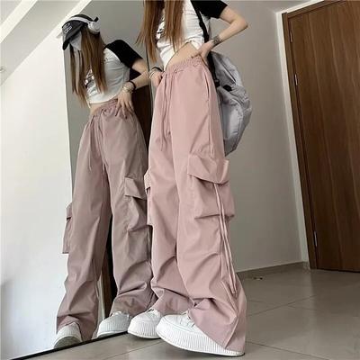 Frühling Sommer Neue Vintage Frauen Y2K Cargo Hosen Hohe Taille Street Hip Hop Hosen Weibliche Große Taschen Casual Niedrige Taille Kordelzug Baggy Jogginghose