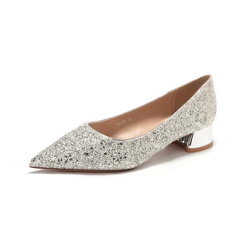 Low Heel Shiny Glitter Pointed Women's Shoes Red High Heels Comfortable Wedding Shoes Banquet Shoes Bridesmaid Shoes