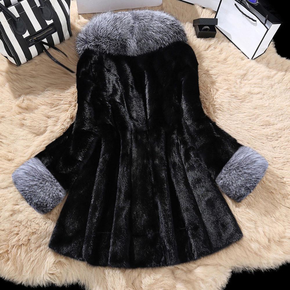 Women Long  Of Imitation Mink  Coat With Cap