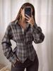 2026 Spring Plaid Lace-up Long-sleeve Shirt with Irregular Hem and Cinched Waist