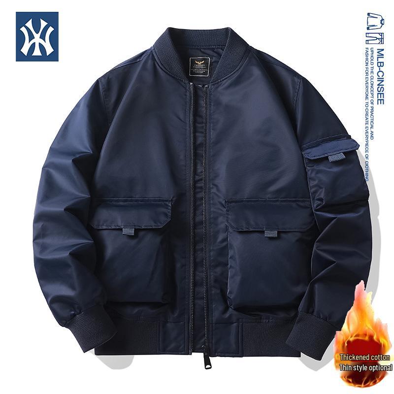 MLB & NY Collaboration American Men's Bomber Jacket - Trendy, High-Quality Cotton, Thick Padded Workwear Coat.