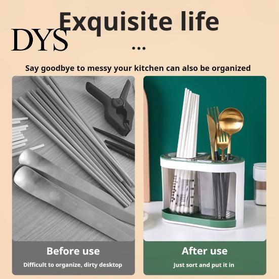 Utensil Organizer Holder Cutlery Drainer Two-compartments Transparent Wall Mounted Chopsticks Drainable Chopstick Cage Spoon Fork Drain Storage