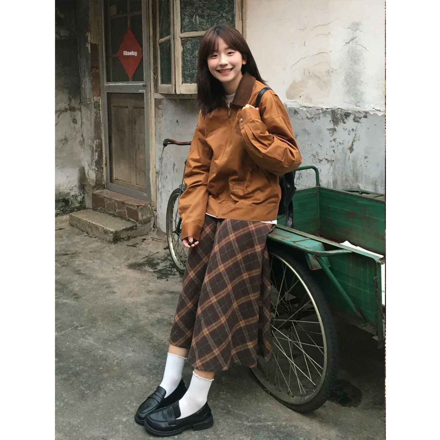 Maillard Women s Retro Woolen Plaid A-line Skirt - High-waisted, Mid-length, Autumn/Winter 2025 Collection L