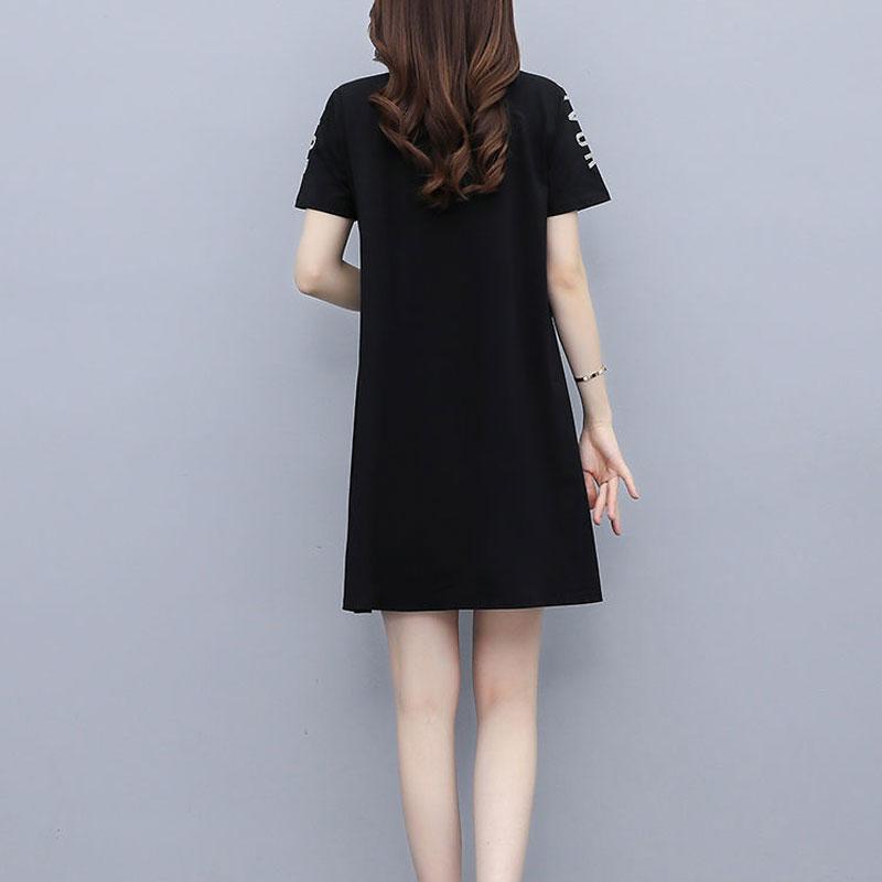 Casual Fashion Printed Midi Dress Summer Short Sleeve All-match Women's Clothing Round Neck Korean Loose A-Line Waist Dresses