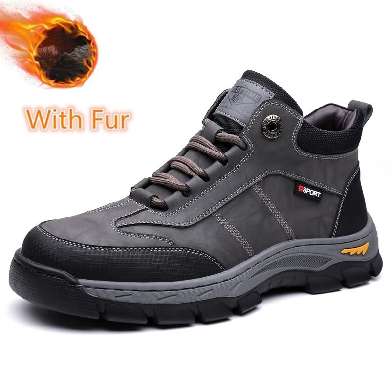 

Fashion 2025 New Anti Slip Outdoor Hiking Boots for Men Men s Lace Up Boots Winter Warm Fur Lined Casual Shoes High Top Ankle Boots 44