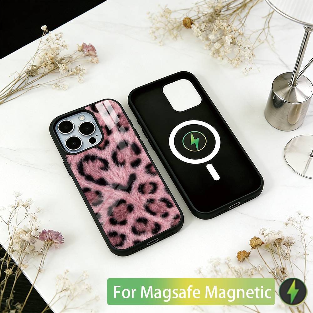Leopard Print Phone Case For iPhone17,16,15,14,13,12,11 Plus,Pro Magnetic with Magsafe Wireless Charging