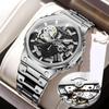 Fashion Skeleton Watch Automatic Waterproof Watches Luminous Mens Watch Stainless Steel Strap