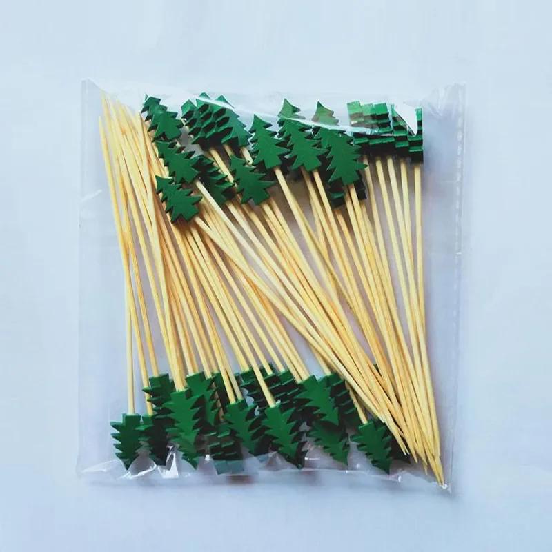 50 Christmas Fruit Sticks Per Set Disposable Bamboo Sticks Snowflake Christmas Trees Santa Claus Fruit Sticks
