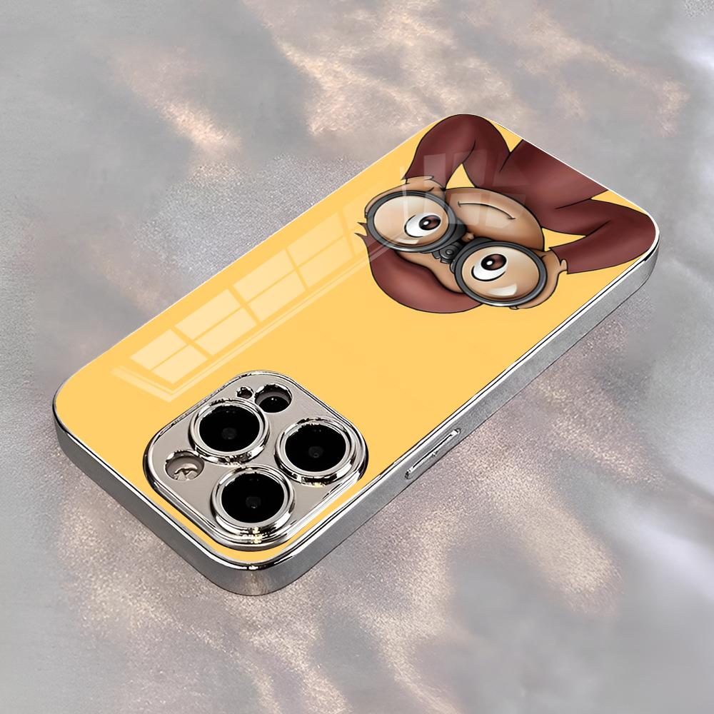 

1pc Curious George Monkey Phone Case Men Business Official Electroplated Glass Unique Fashion For IPhone 16 Pro 15 14 13 12 11 IPHONE 15PRO