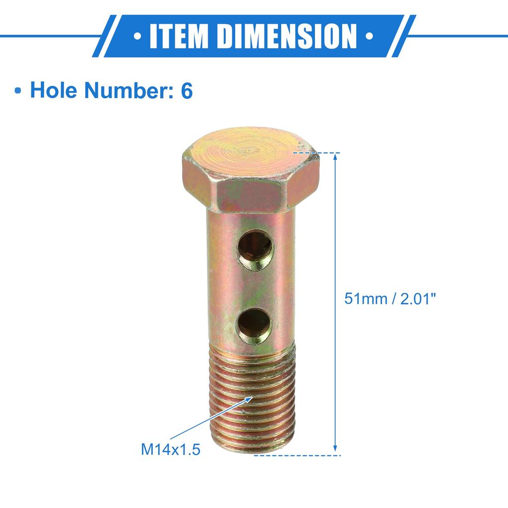 VekAuto Double Banjo Bolt Kit M14x1.5 51mm Length Metric Thread Turbo Brake Line Fitting