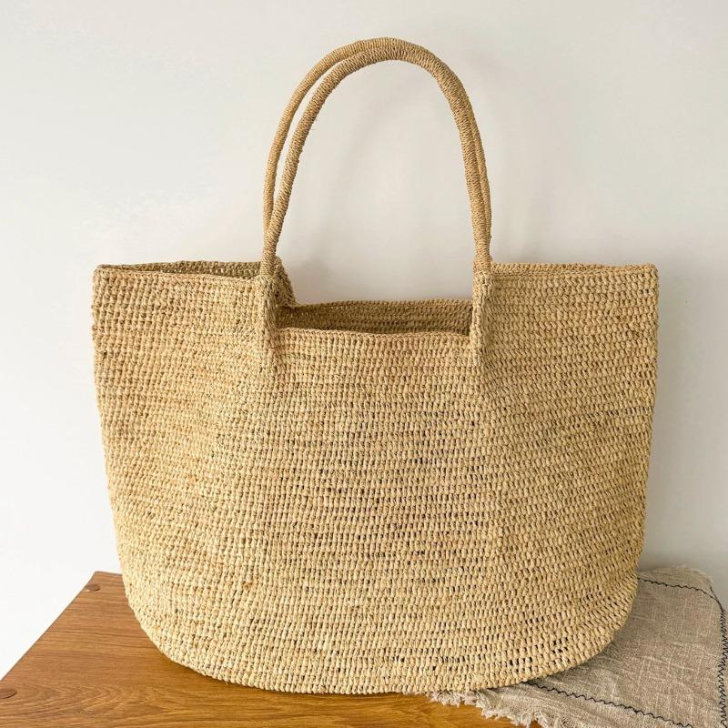 Hochwertige Raffia-gewebte Tasche handgefertigt Umhängetasche Strohtasche große Kapazität Tragetasche Strandurlaub Strand Damen Tasche