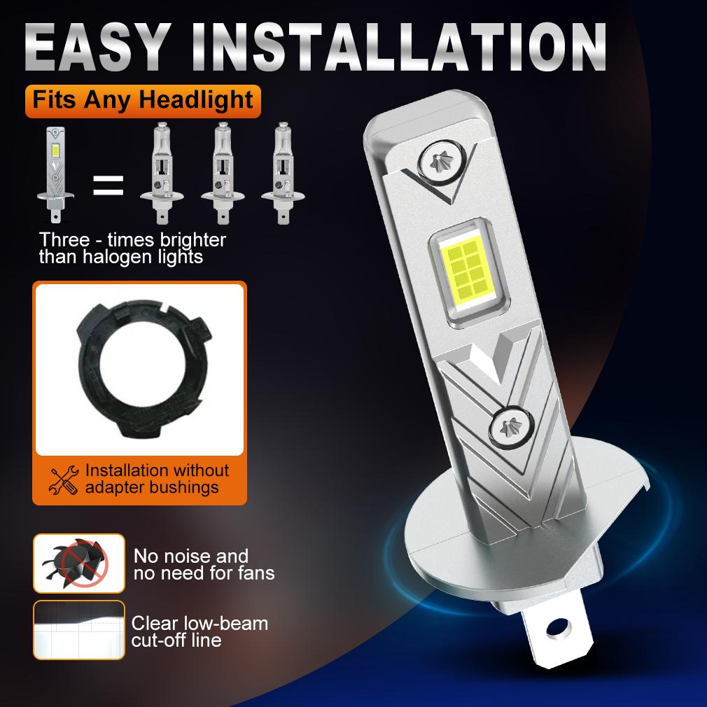 2 st 12000LM H1 H3 LED Strålkastarlampor Mini H1 LED Dimljus 30W CSP för Bilstrålkastare Fläktlös DRL Ljus Auto Dagtidskörningsljus 12V 6500K Vit