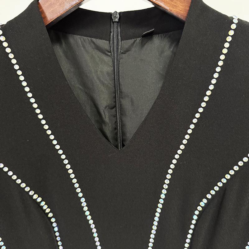 Elegant Rhinestone Long Sleeve Evening Gown