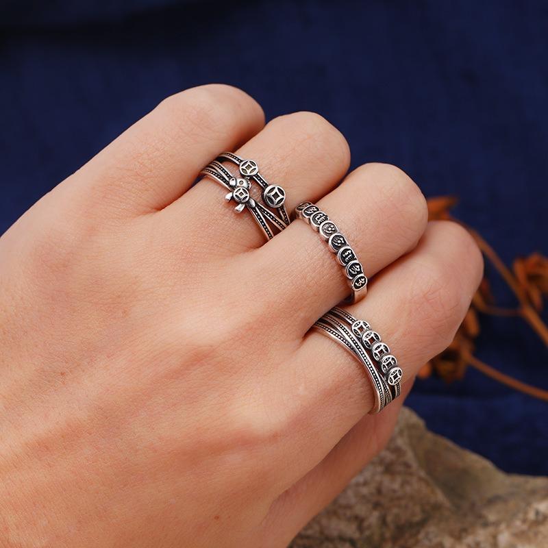 Immediately have money to spend retro Chinese ring men and women niche design Thai silver old opening simple stacking ring