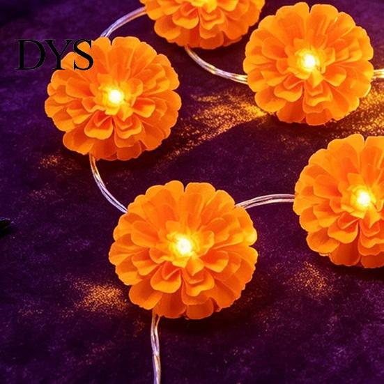Seasonal Festival Embellishments 10FT LED Chrysanthemum String Light, Battery Operated Artificial Marigold Garland Realistic Flower Shape Lamps Fairy