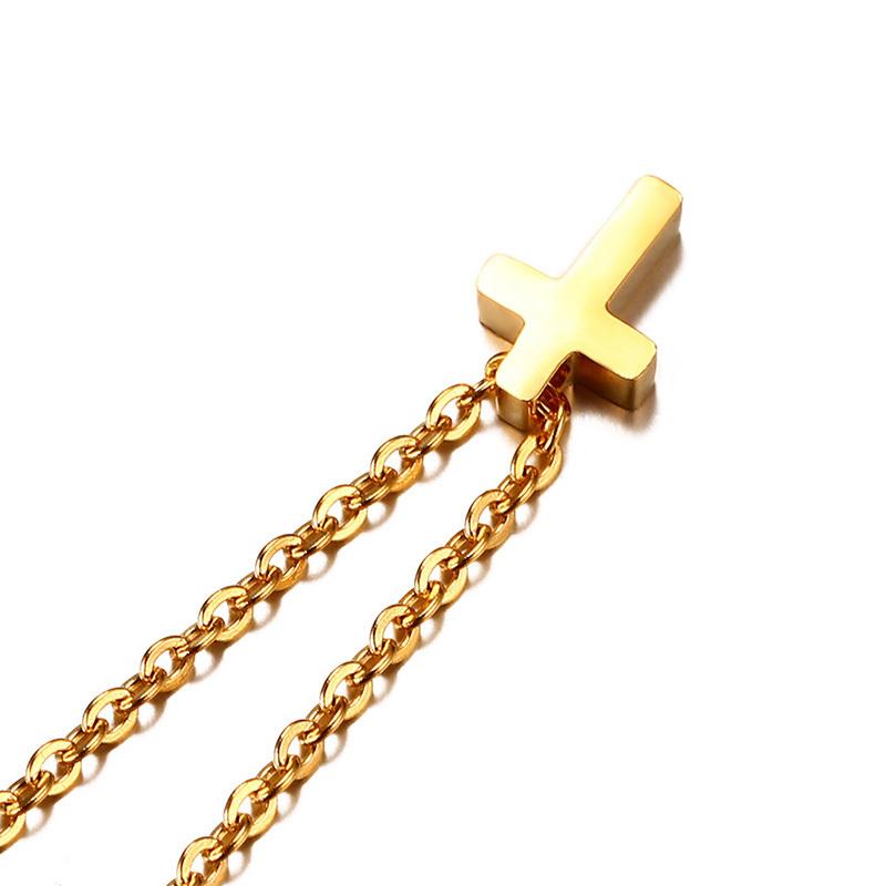 Tiny Sideway Cross Necklace Pendant Stainless Steel Dainty Minimalist Cross Choker Necklace Jewelry
