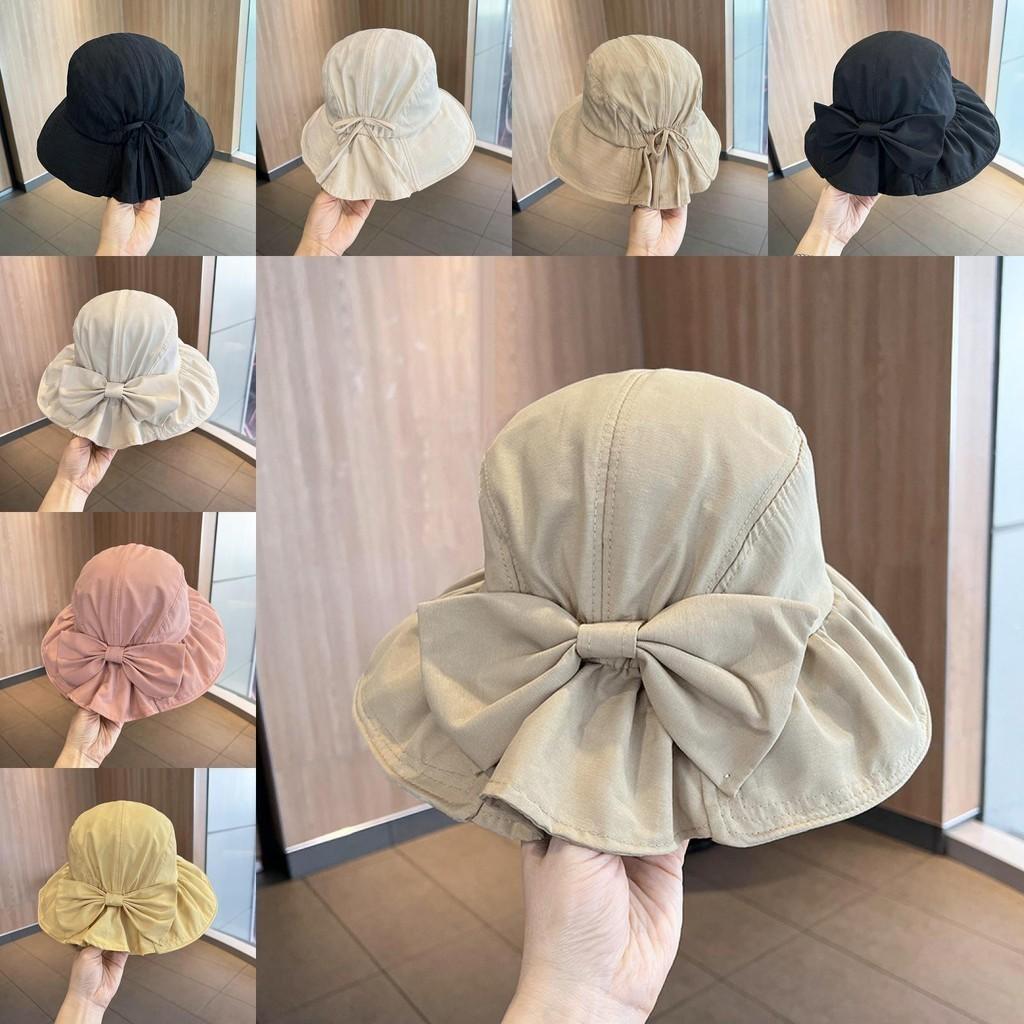 Summer Retro Cotton Fisherman Hat With Oversized Brim Butterfly Bow Sun Hat