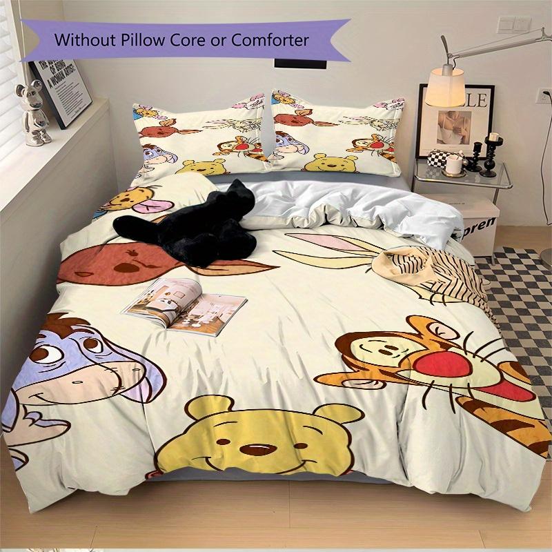 3-teiliges Set Winnie Puuh Charaktere1 Stück Bettbezug+2 Stück Kissenbezug, ohne Füllung, bedruckte Bettwäsche, Ganzjahres-Schlafzimmer-Ausstattung002