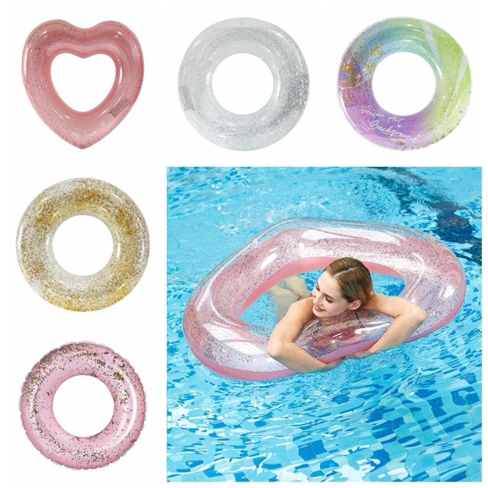 

Heart Swimming Ring Glitter Sequin Inflatable Swimming Circle Pool Float Swimming Ring Adult style 1