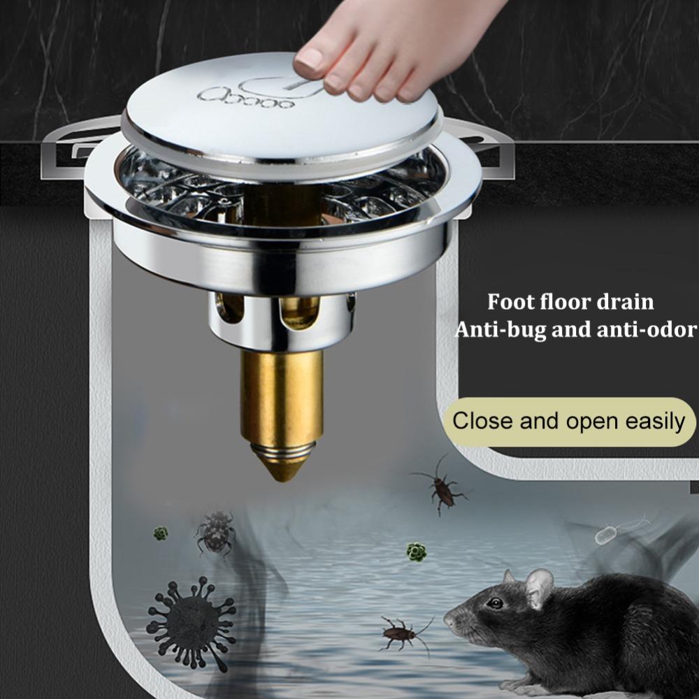 Pedal Type Shower Foot Floor Drain Pop Up Bounce Sewer Floor Strainer Press-Type Floor Drain