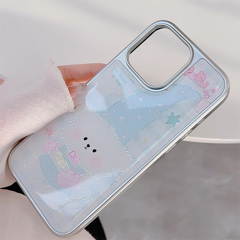 Gilded Iphone16 Mobile Phone Case 15promax Plaid Cartoon Puppy 14 Apple 13 Drop Glue 12 Suitable for Huawei