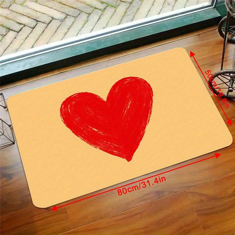 2D Flat Red Brushstroke Heart Yellow Background Flannel Area Rug Non Slip Romantic Love Carpet For Bedroom LivingRoom FloorDecor