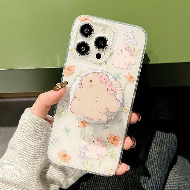 Spring Ins Cute Floral Rabbit Cat Phone Stand Suitable Apple MagSafe Magnetic